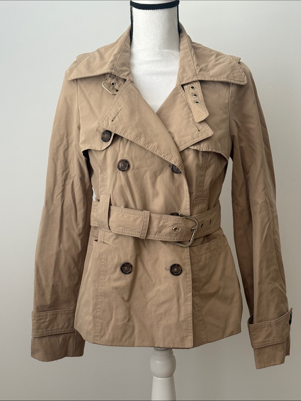 Merona Women's Tan Double-Breasted Trench Jacket with Belt